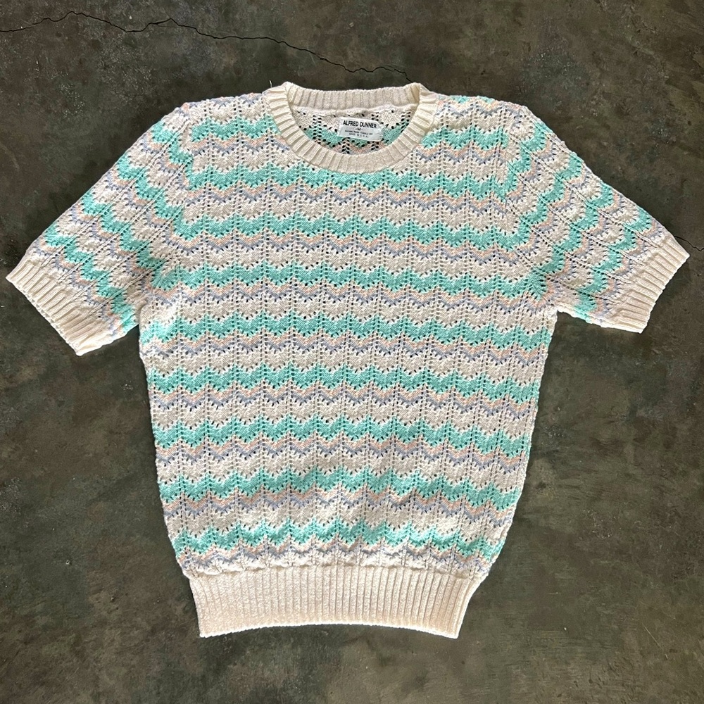 Vintage ALFRED DUNNER pastel short sleeve knit sweater top women’s medium